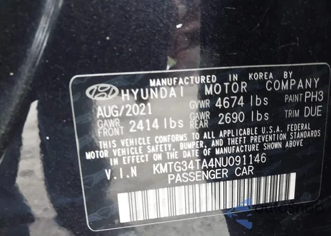 2022 Genesis G70 2.0T Rwd z USA, uszkodzony, nr VIN KMTG34TA4NU091146